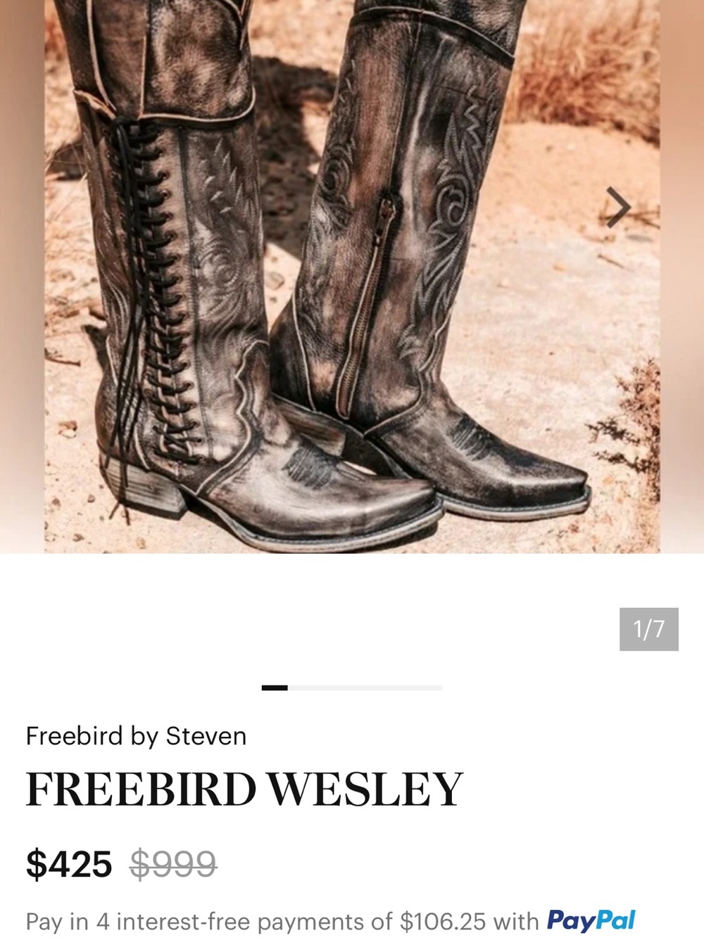 Freebird by Steven Wesley Distressed Gray-Black Lace-Up Cowboy Boots